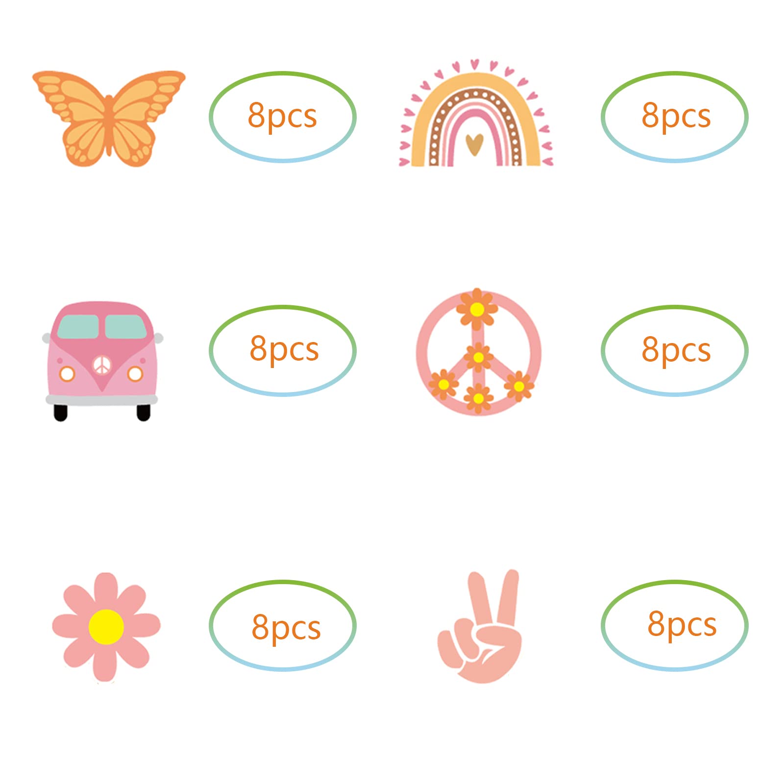 48Pcs Hippie Party Cupcake Toppers for Two Groovy Birthday Party