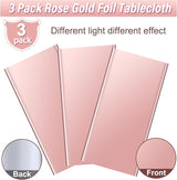 3 Pack Rose Gold Plastic Tablecloth, Dusty Pink Disposable Rectangle