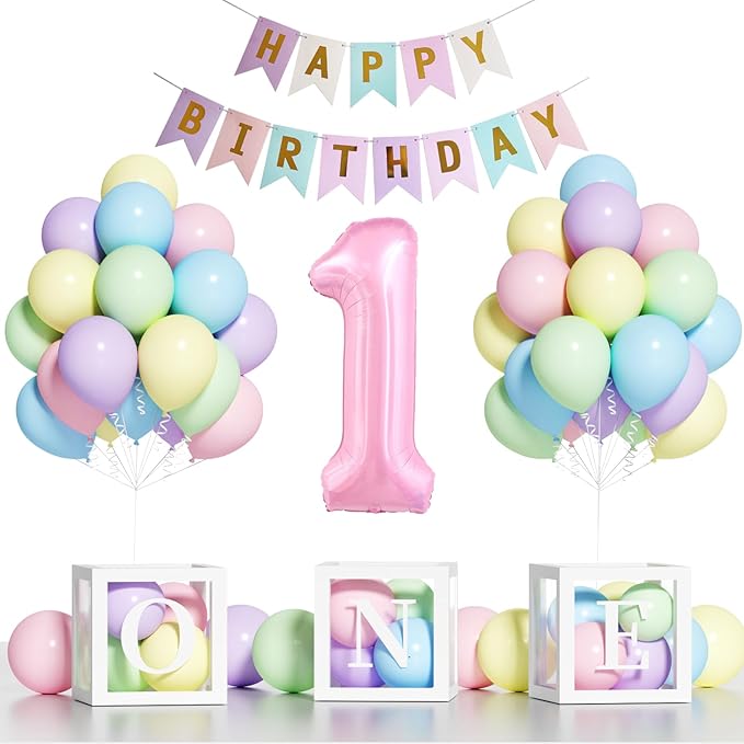 First Birthday Decorations for Girl 40 Inch Pink Number 1 Balloons