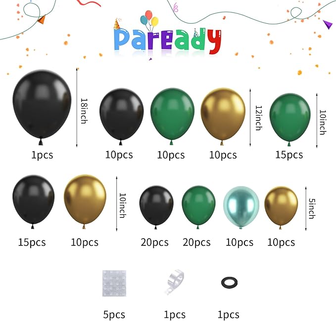 Green and Black Gold Balloon Garland Kit 126PCS Metallic Gold and