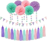 Pink Purple Mint Mermaid Ocean Themed Party Decorations 23pcs Tissue