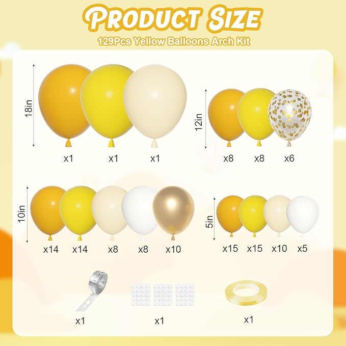 Ouddy Party Yellow Gold Balloons Arch Garland Kit, Different Sizes 18
