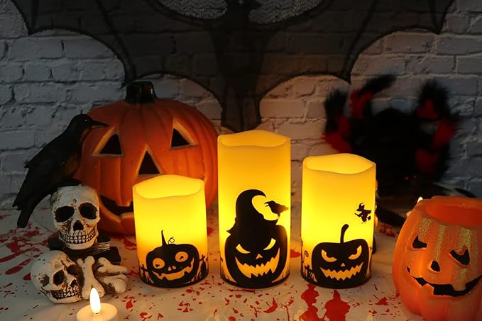 Halloween Flameless Candles LED Flickering Battery Pillar Candles