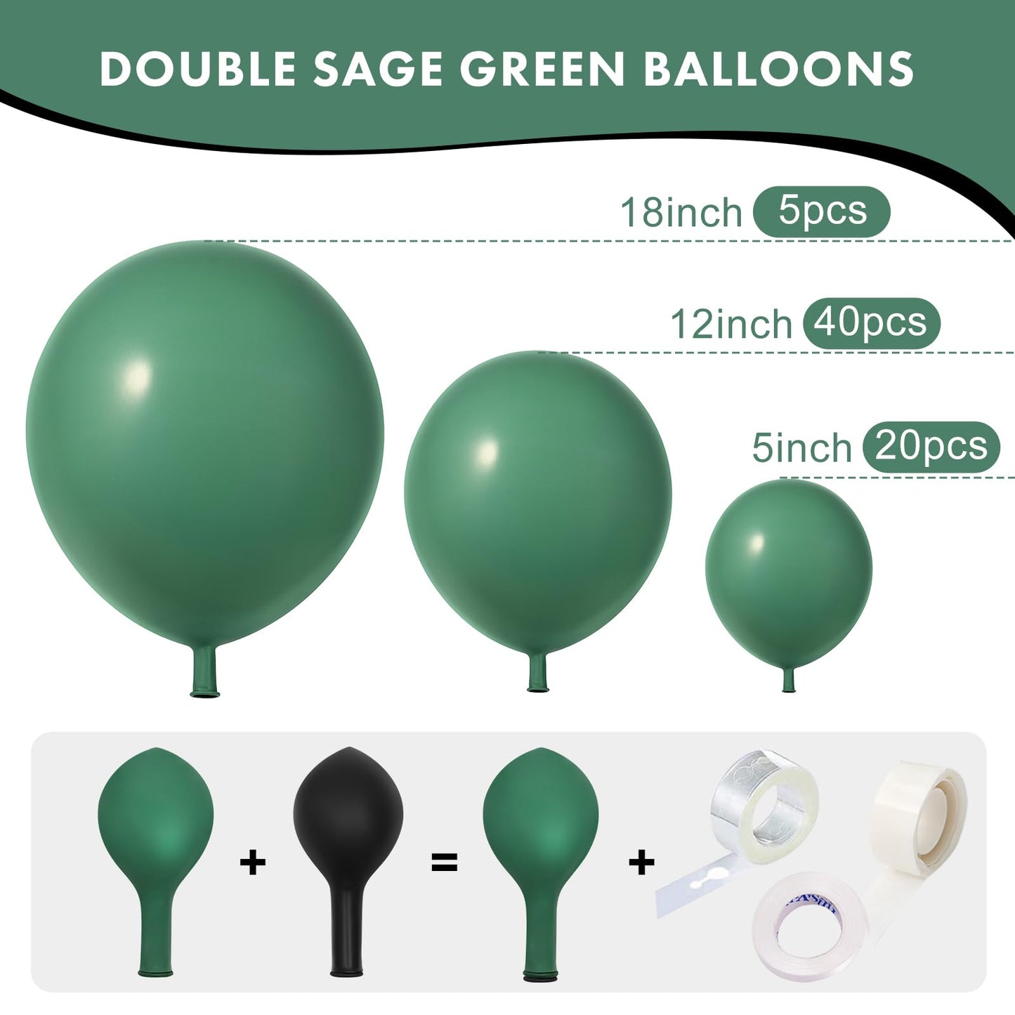 Sage Green Balloons Double Stuffed Garland Different Sizes 18 12 5