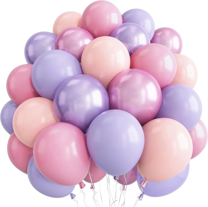 Pastel Pink and Purple Balloons, Princess Pearl Light Pink Purple
