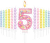 MTLEE Number 5 Birthday Candle with 12 Pcs Spiral Candles for Girls