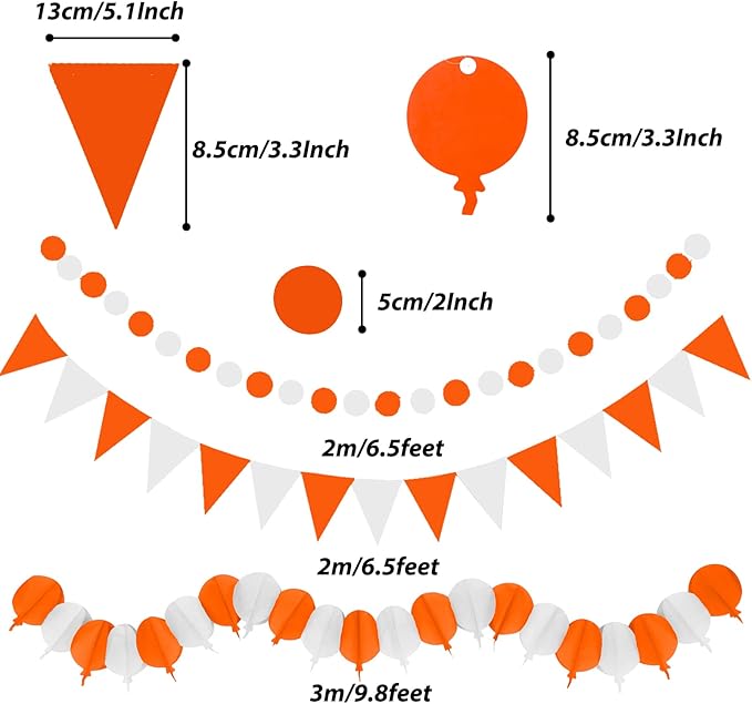 ZERODECO Party Decorations, 41 Pcs Orange Papar Fans Pompoms Garlands