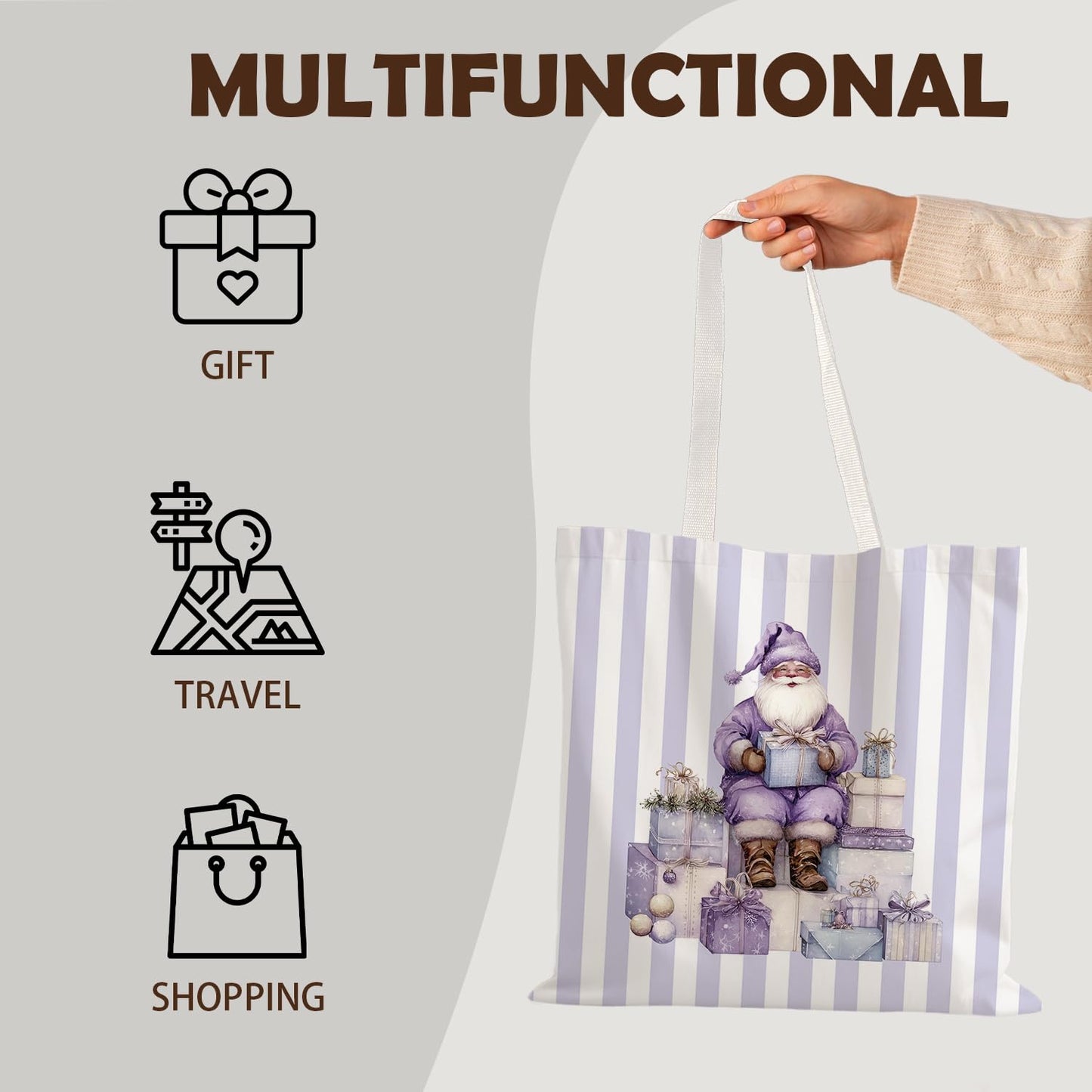 LZYRF Purple Christmas Santa Tote Bag, Preppy Girly Christmas Canvas