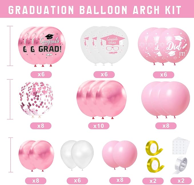 Pink Graduation Decorations Class of 2026 - Set of 4 Balloons Boxes