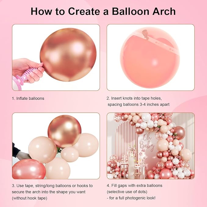 147PCS Rose Gold Balloon Garland Arch Kit Pearl Rose Gold Metallic