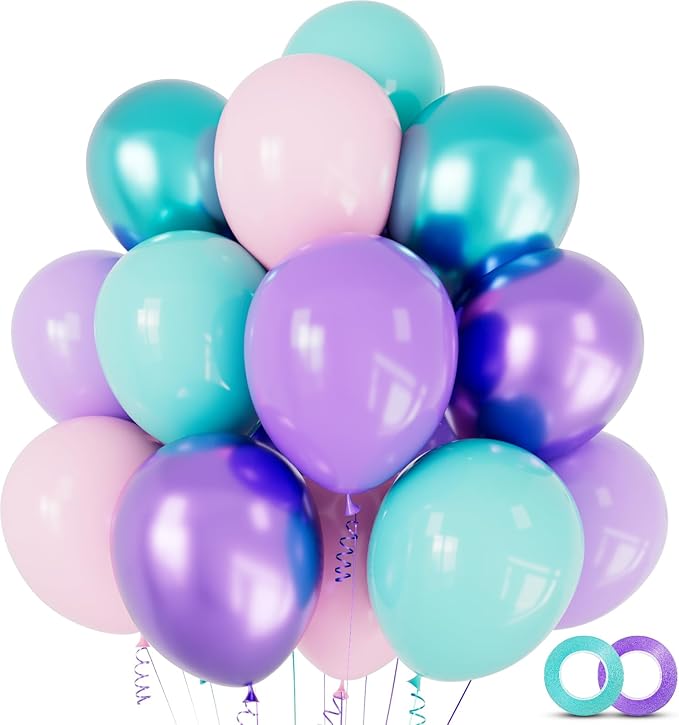 100pcs Mermaid Balloons 12 inch Purple Pink Teal Balloons Set