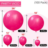 PartyWoo Hot Pink Balloons 100 pcs Different Sizes of 36 18 12 10 5