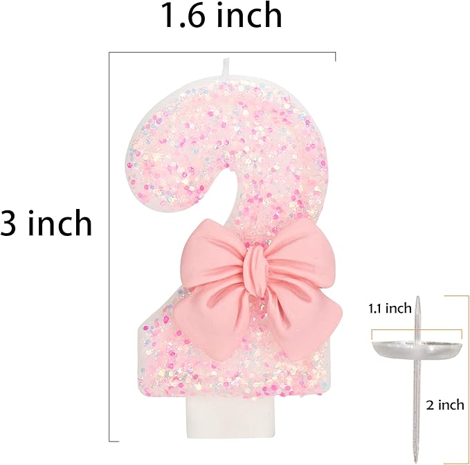 21st Birthday Candles for Cake, Pink Bow Number Cake Candles, 2.76