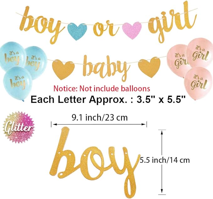 Baby Gender Reveal Decorations Glitter Letters Baby and Boy or Girl