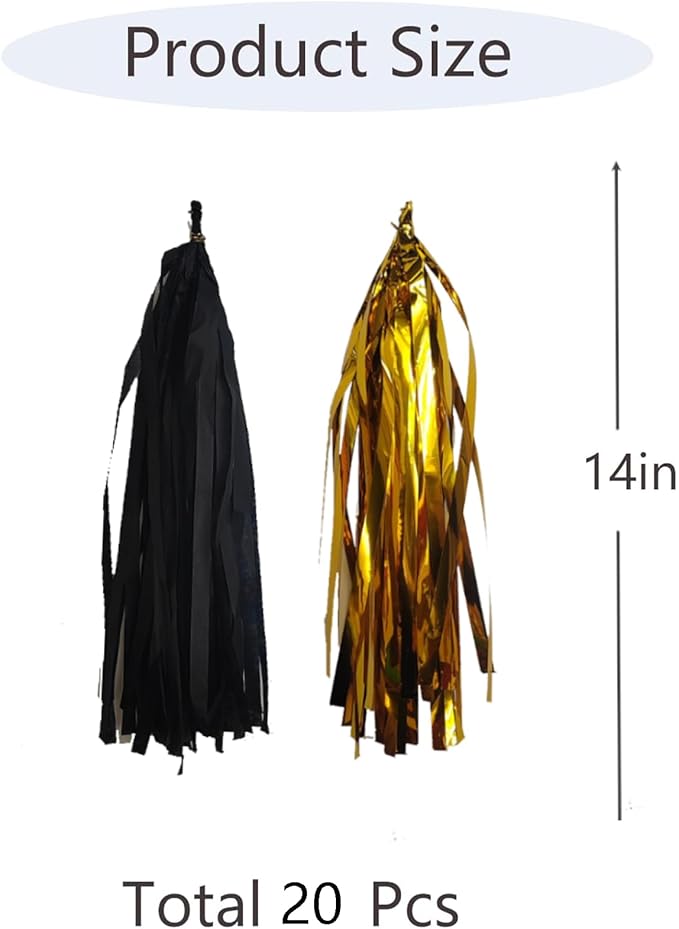 We Moment Black and Gold Tassel Garland，Tissue Tassel Banner for