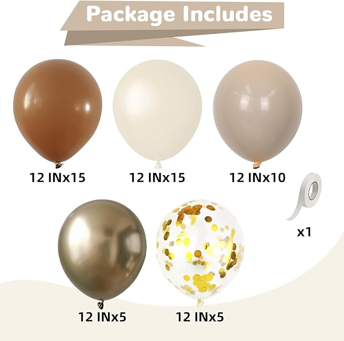 HILAVO Brown and Gold Balloons 12 Inch Double Stuffed Dark Coffee Tan