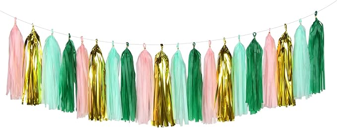 Sage-Green Pink-Gold Party-Decorations Tassel Garland - 20pcs