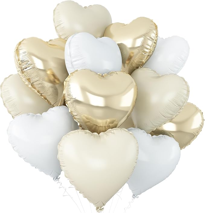 Cream White Heart Balloons,12Pcs Sand White Gold Heart Shaped Foil