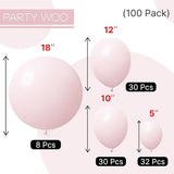 PartyWoo Pale Pink Balloons 100pcs Different Sizes of 18 12 10 5 Inch