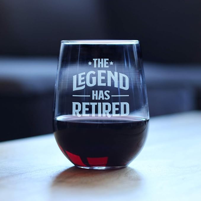Bevvee Legend Has Retired - Stemless Wine Glass - Funny Retirement
