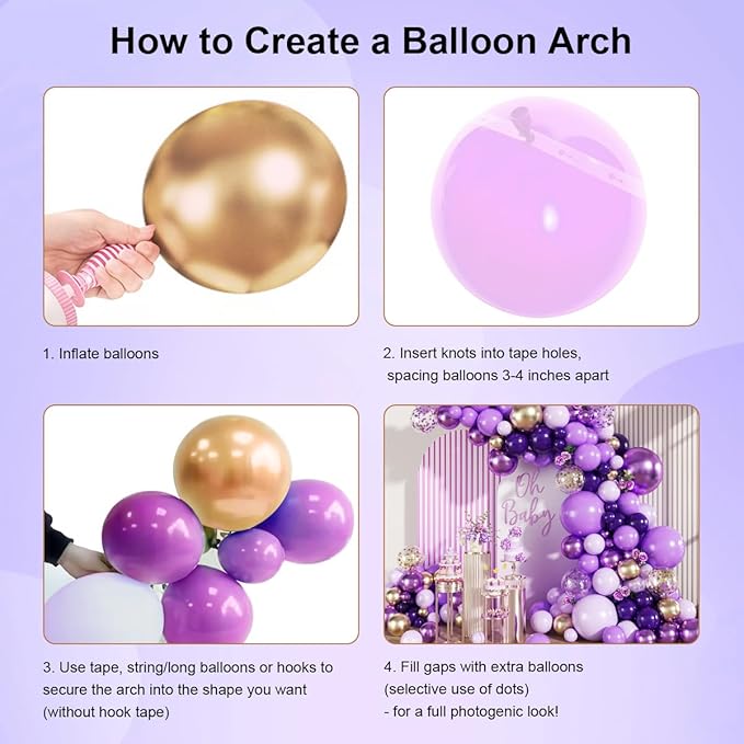 Purple Black and Gold Balloon Arch Kit 147PCS Latex Balloons