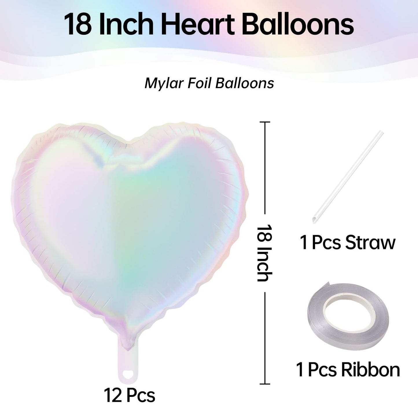 KALOR Iridescent Heart Balloons, 12Pcs 18 Inch Iridescent Heart Shaped