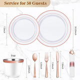BESTVIP 175PCS Rose Gold Plastic Dinnerware Set, Disposable Party