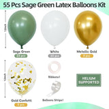 Sage Green Balloons, 60pcs 12inch Sage Green White Metallic Gold
