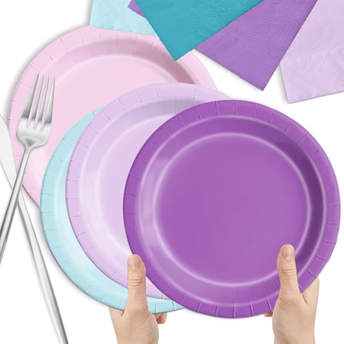 Mermaid Birthday Decorations 60Pcs Plates and Napkins Pink Blue