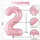 40 Inch Balloon Number 2 Pastel Pink, Large Foil Light Pink Number