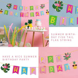 Hawaiian Happy Birthday Banner Tropical Luau Party Birthday Flamingo