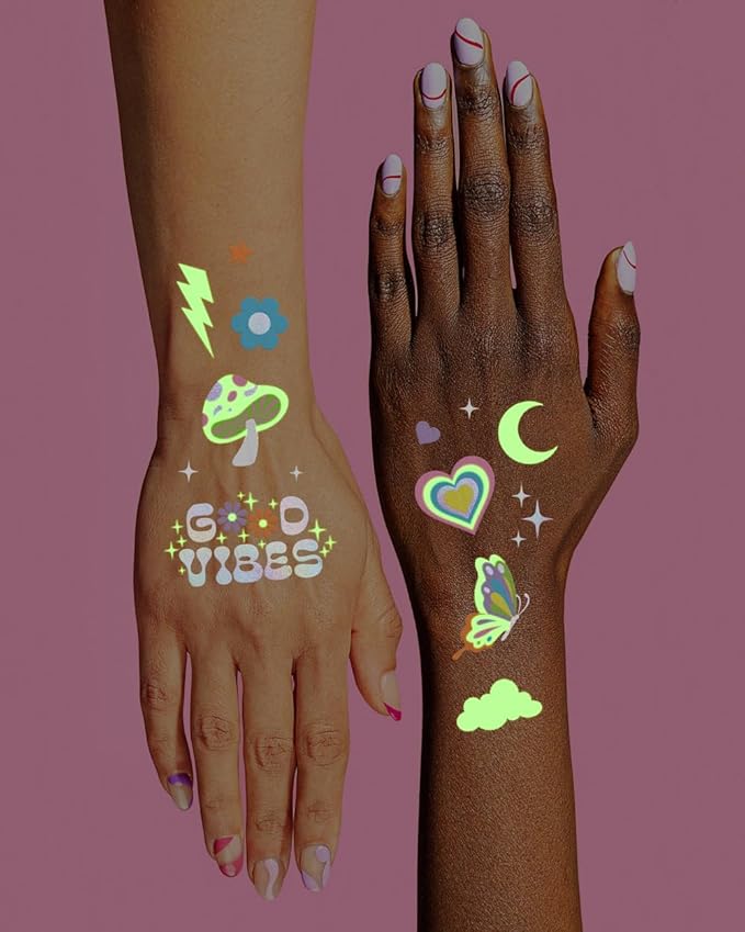 xo, Fetti Groovy Disco Glow in Dark + Foil Temporary Tattoos - 82 pc