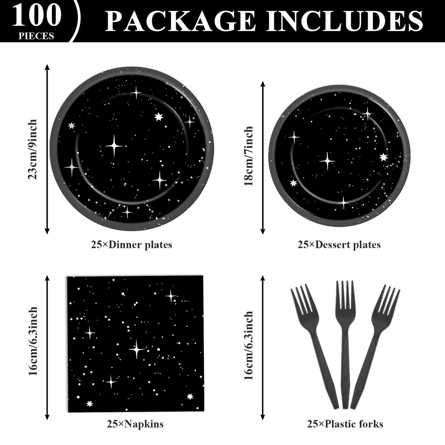 100Pcs Stars Birthday Party Decorations Galaxy Plates and