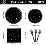 100Pcs Stars Birthday Party Decorations Galaxy Plates and