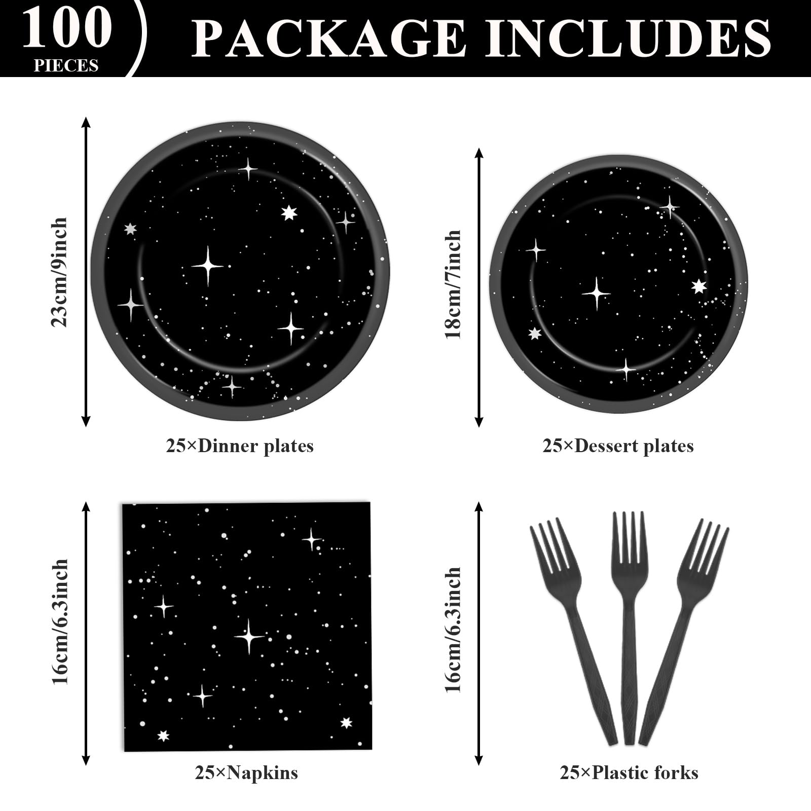 100Pcs Stars Birthday Party Decorations Galaxy Plates and
