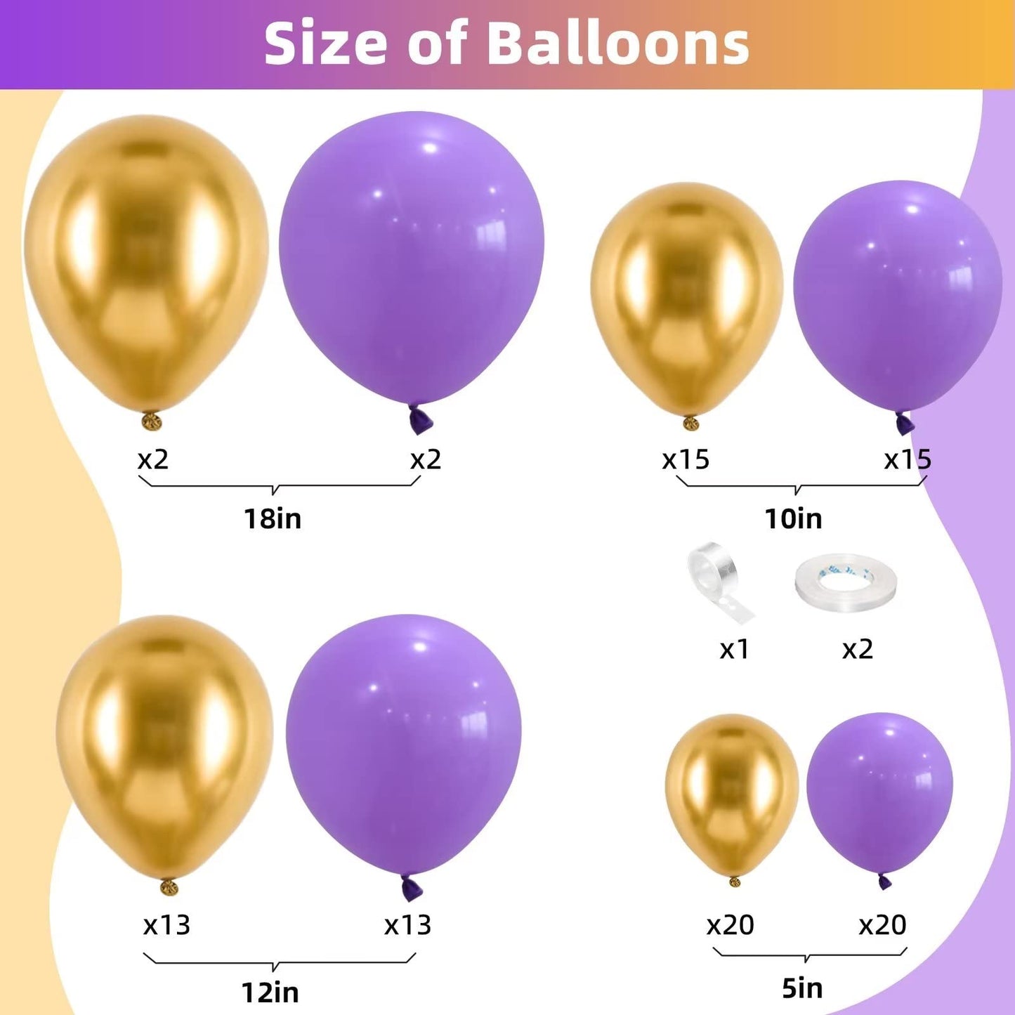 Purple Gold Balloon Garland Arch Kit, Metallic Gold and Latex Purple