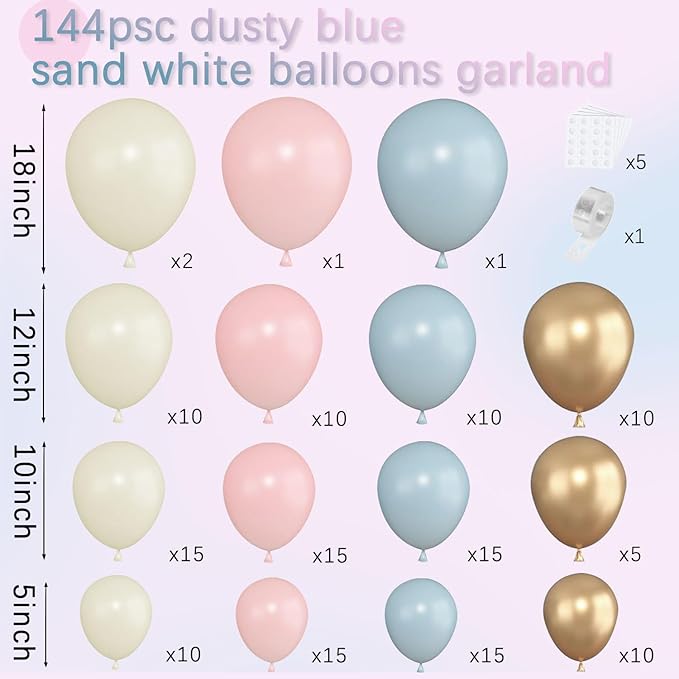 Gender Reveal Balloon Arch Kit 144PCS Dusty Pink and Blue Balloons