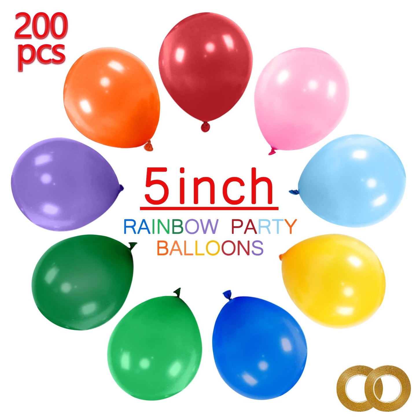 200pcs Balloons 5 Inch Assorted Colors Mini Rainbow Latex Balloons
