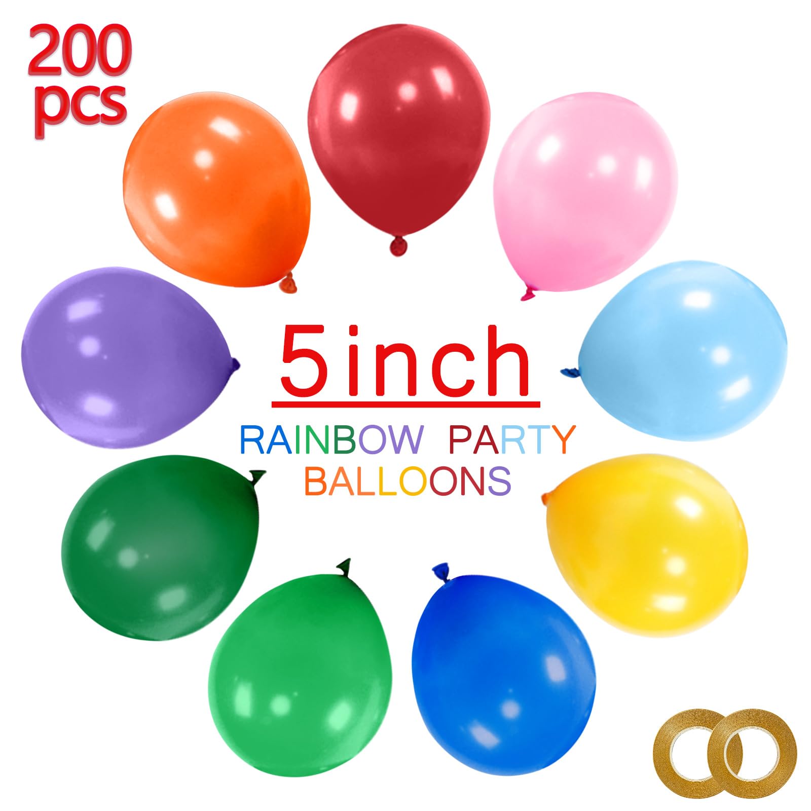 200pcs Balloons 5 Inch Assorted Colors Mini Rainbow Latex Balloons