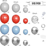 MEBAY Dusty Blue Gray Red Silver Balloon Arch Kit, 141 Pcs Dusty Blue