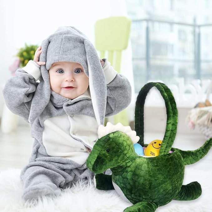3D Dinosaur Plush Basket Easter Egg Hunting Basket Cute Animal Plush