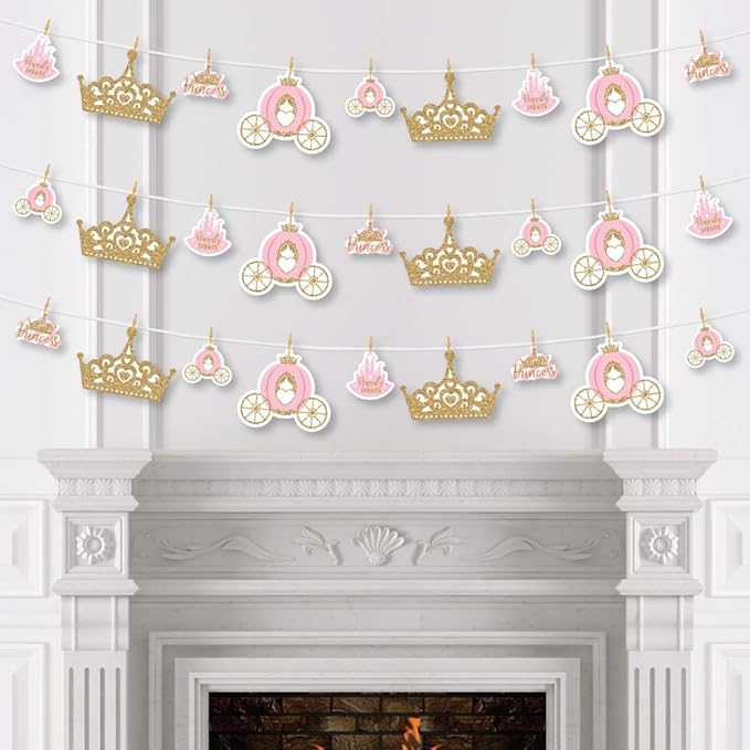 Big Dot of Happiness Little Princess Crown Pink and Gold