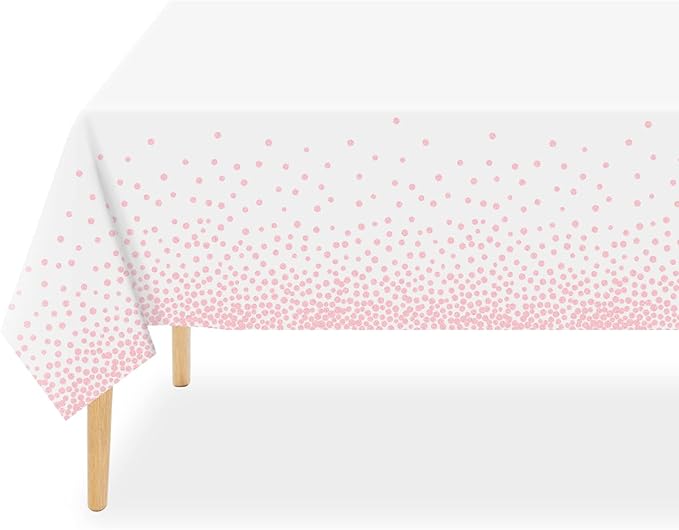 QIKSION 6 Pack White and Pink Dot Plastic Tablecloth, Waterproof