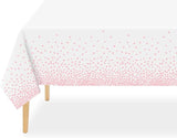 QIKSION 6 Pack White and Pink Dot Plastic Tablecloth, Waterproof