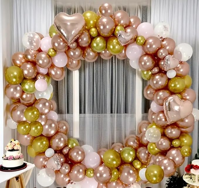 155pcs Rose Gold Balloon Arch Kit Metal Rose Gold Metal White Pink