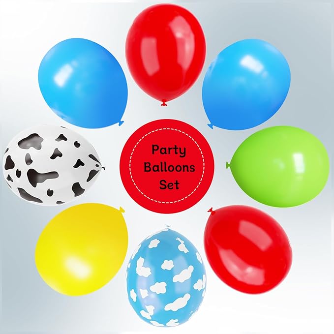 YMSZ Red Blue Green Yellow Latex Balloons, 67pcs 12 Inch Cow Print