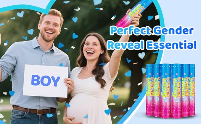 Gender Reveal Confetti Cannons – 6 Pack Blue Party Poppers – Baby Boy