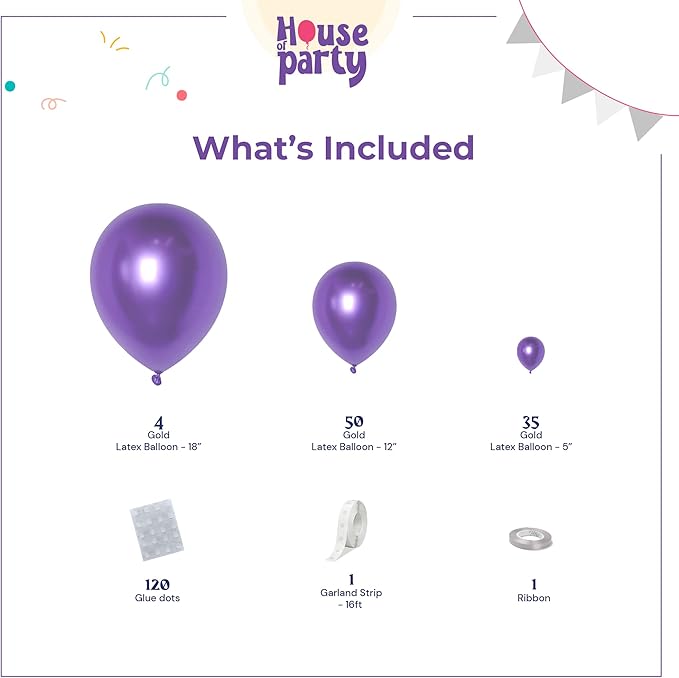 HOUSE OF PARTY Metallic Purple Balloons - Purple Balloon Garland Kit,