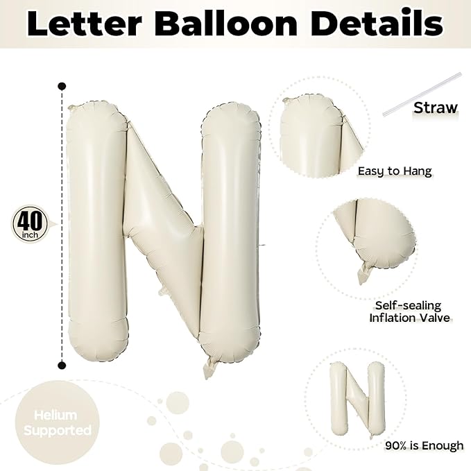 40 Inch Beige One Balloons for 1st Birthday, Cream White Sand One