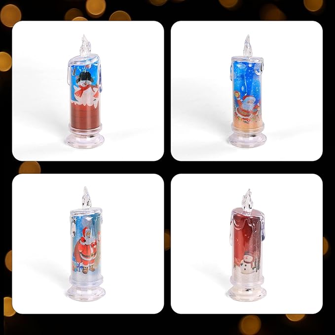 Flameless LED Candles Set of 4 with Santa Claus Snowman Decals